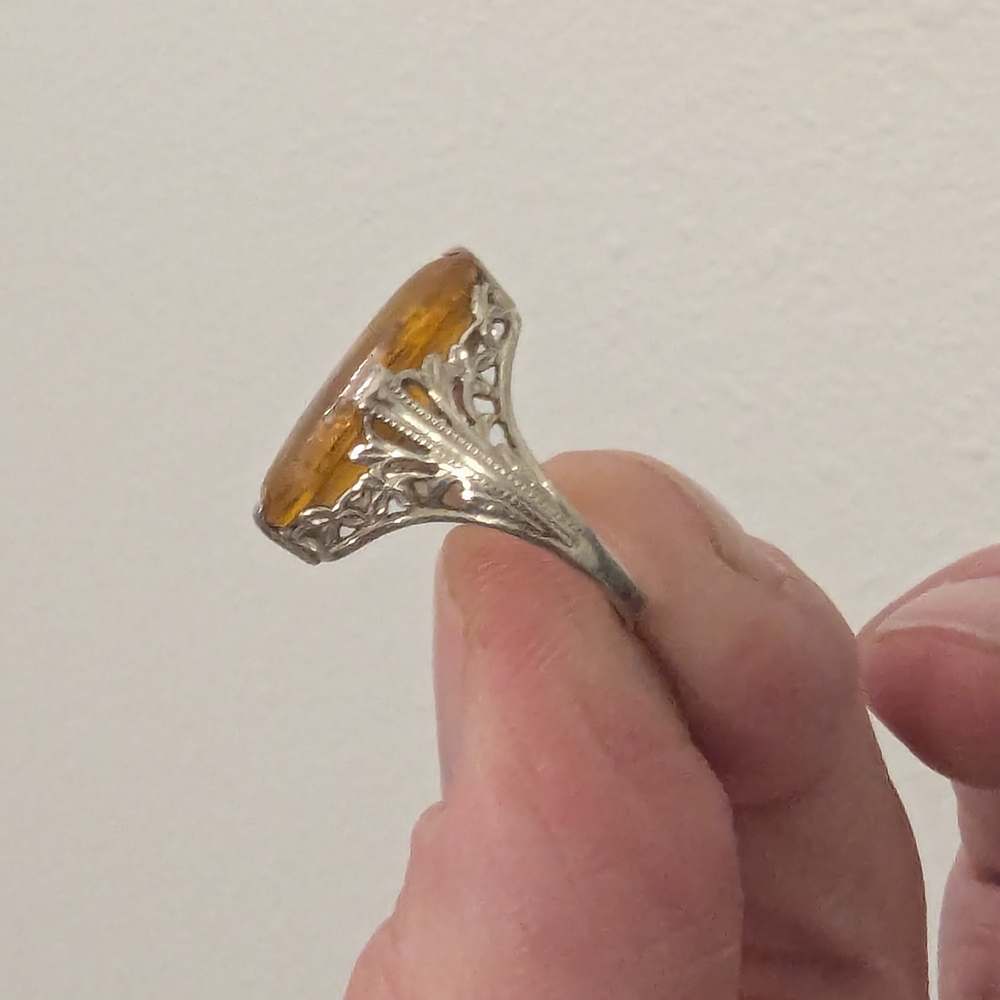 🗝️ Antique Edwardian Citrine Ring | c.1880s–1900s | 10k–14k Gold Filigree - Picture 5 of 15